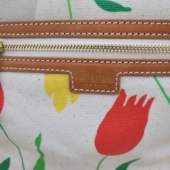 Frances Valentine Tulip Canvas Tote Bag Leather Trim Handle & Shoulder Strap - Picture 8 of 16